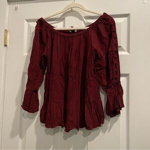 Women's Burgundy Off-Shoulder Ruffled Blouse Top